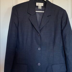 Casual Corner Annex Navy Blue Linen blend Blazer, 3 button closure sz 12 pockets